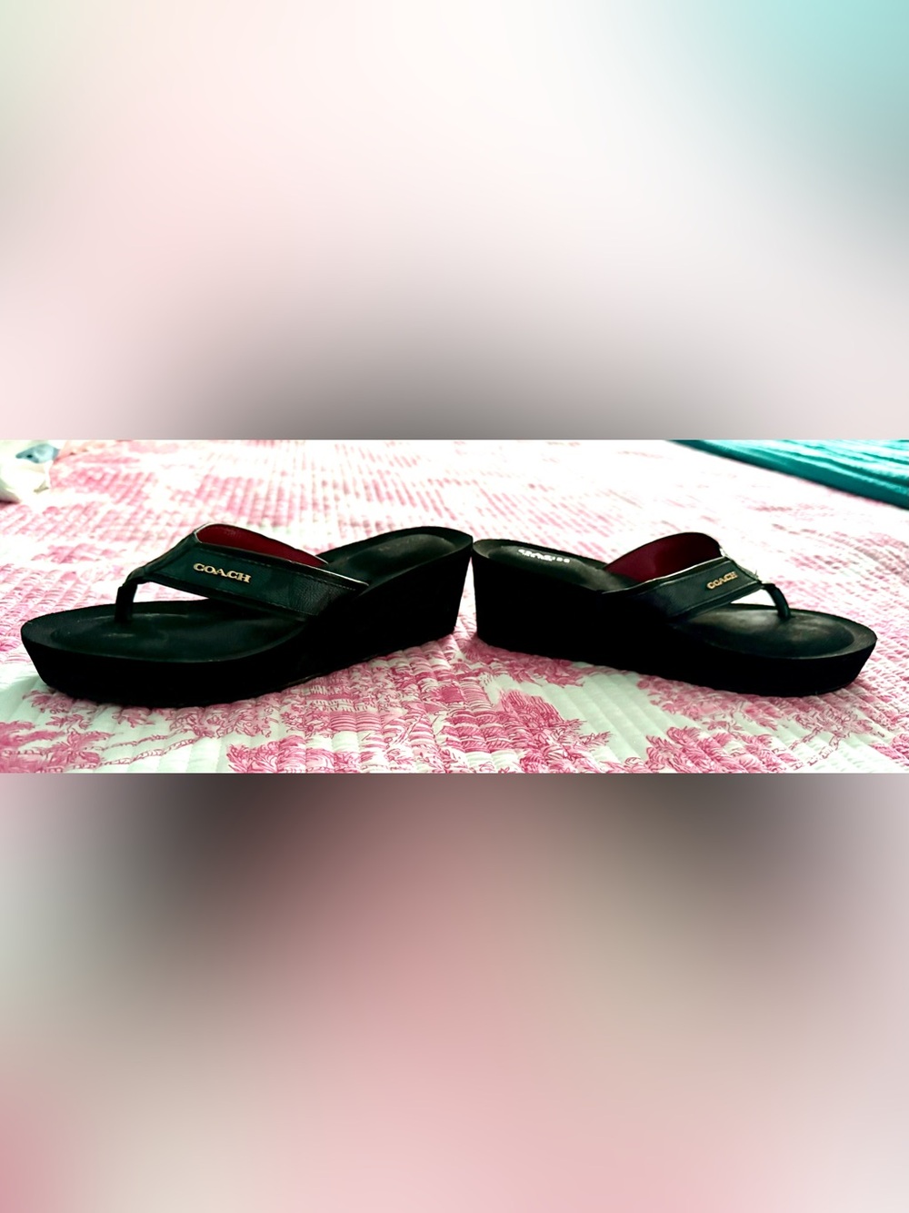 COACH Black Flip Flop Sandals with Red Lining